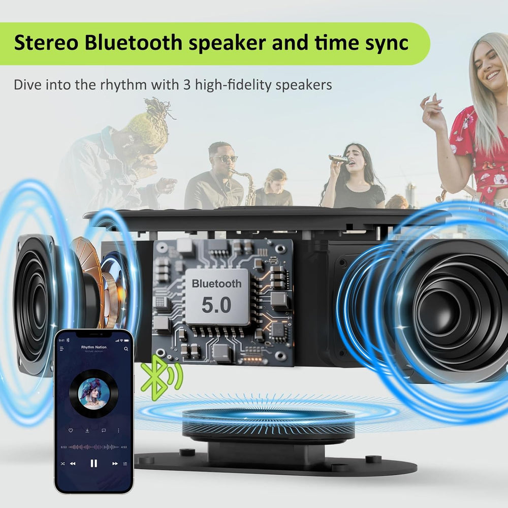 DreamSky Alarm Clock Radio with Wireless Charging and Bluetooth Speaker