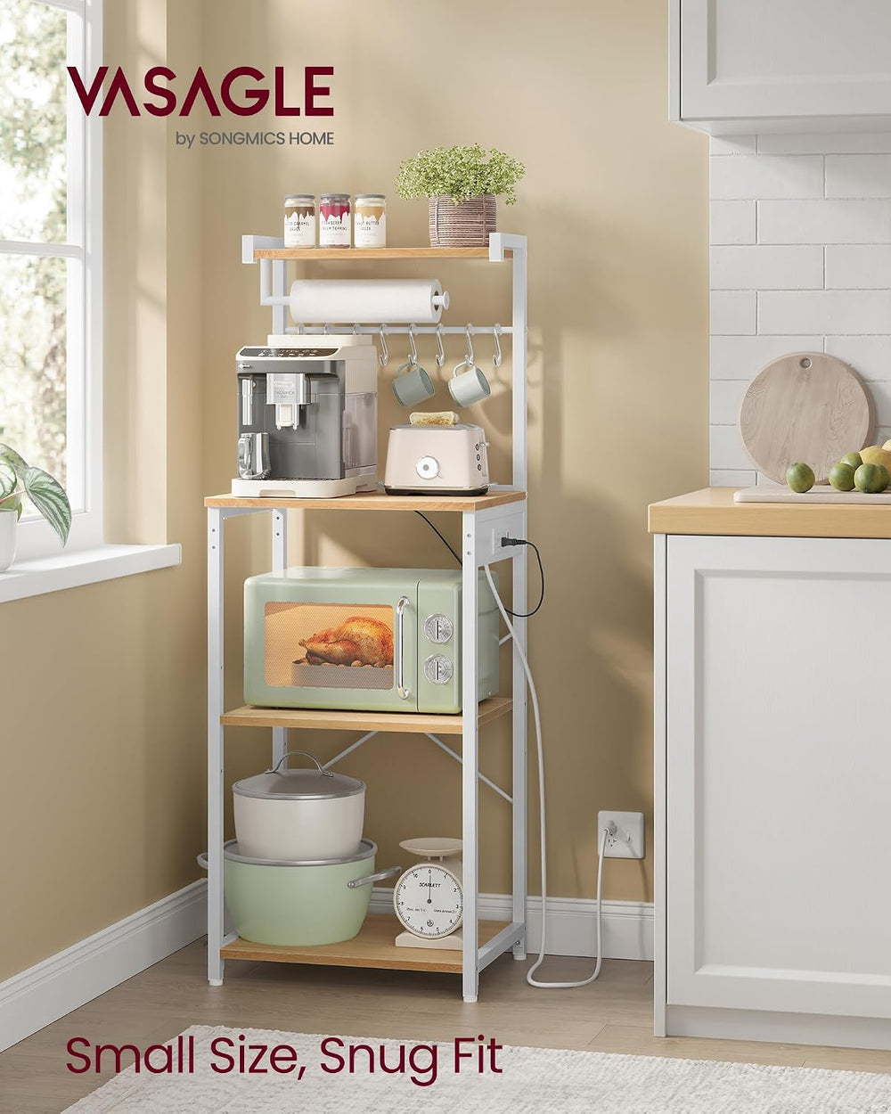 VASAGLE 4-Tier Kitchen Bakers Rack with Power Outlet, 17.7-Inch Wide
