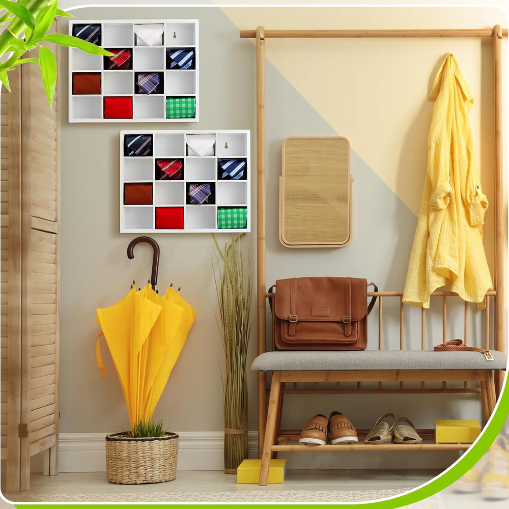 Wesiti 2 Pcs Tie Box Organizer for Men, Wall Mounted Tie Rack, White