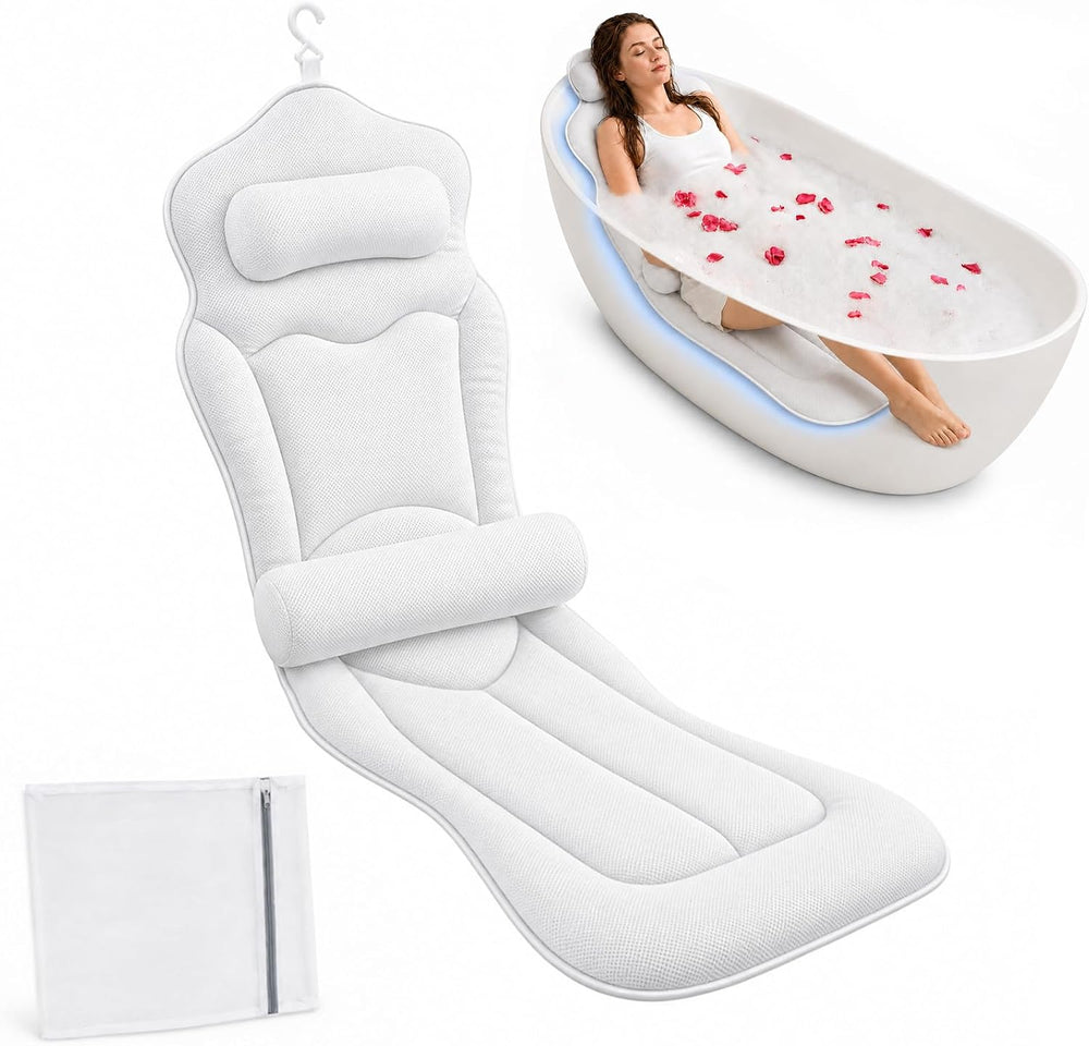 Extra Long Full Body Bathtub Pillow, Adjustable Lumbar Support, Fast Dry