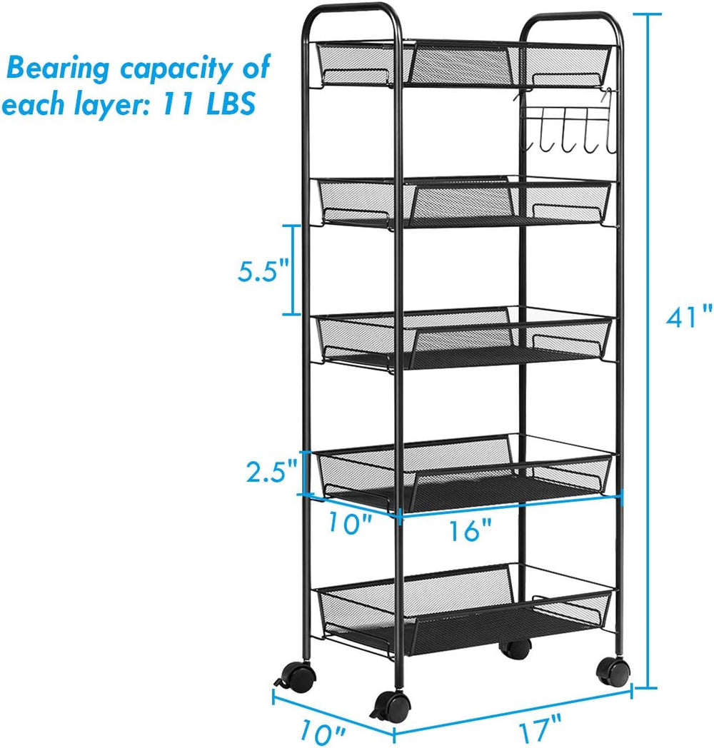 GIANTEX Storage Rack Trolley Cart Home Kitchen Organizer Utility Baskets with...