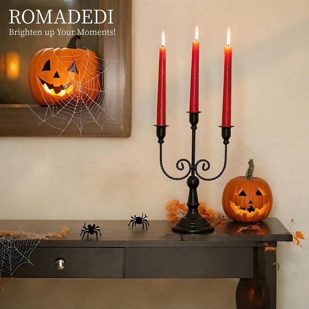 Romadedi Halloween Candelabra, Black 3-Arm Candle Holders, Set of 2
