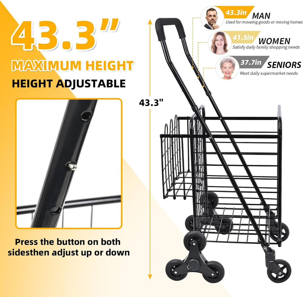 Kiffler Stair Climber Grocery Shopping Cart with 360° Swivel & Tri-Wheels