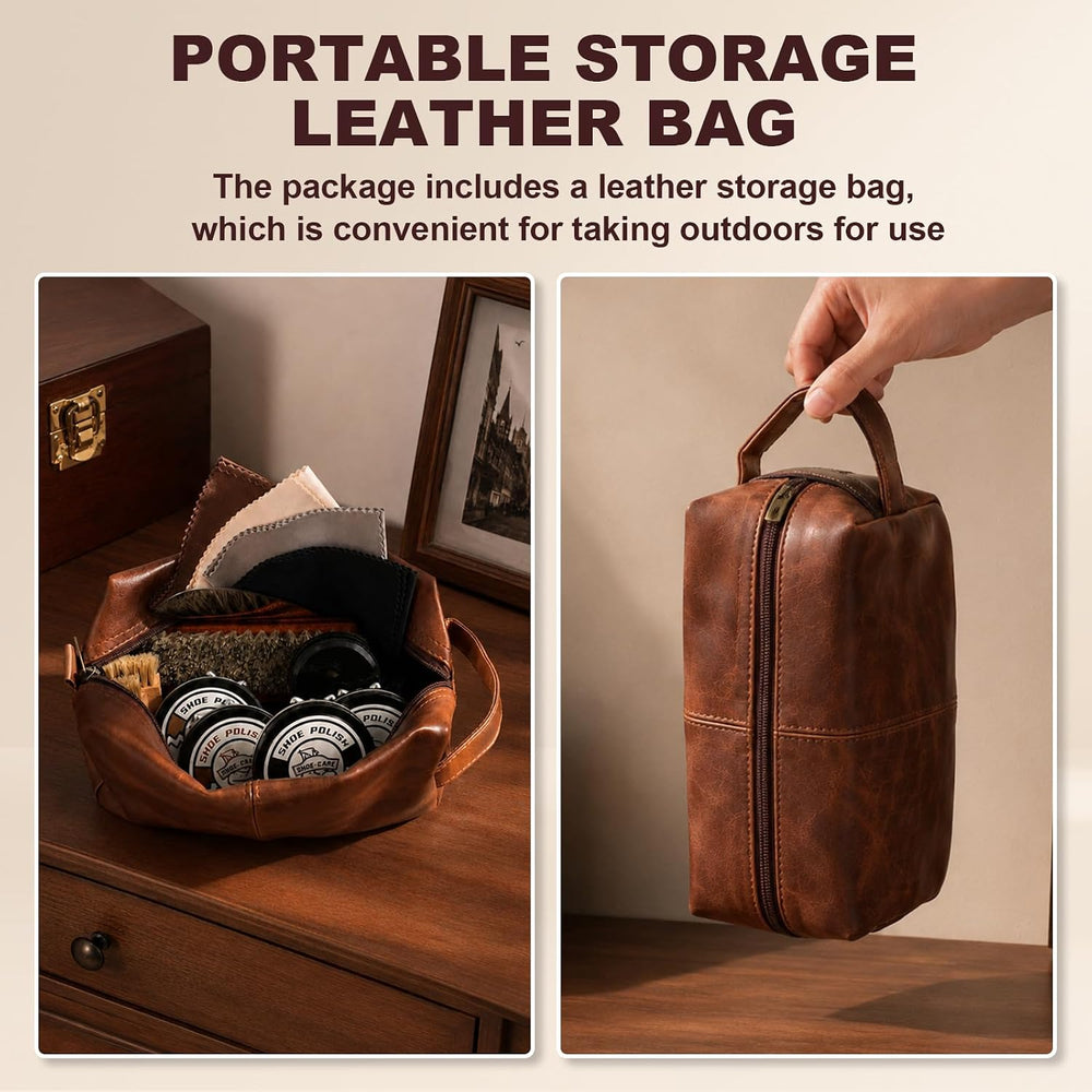22Pcs Shoe Shine Box Kit with Leather Bag,Shoe Care Box with Stand,Wooden Sho...