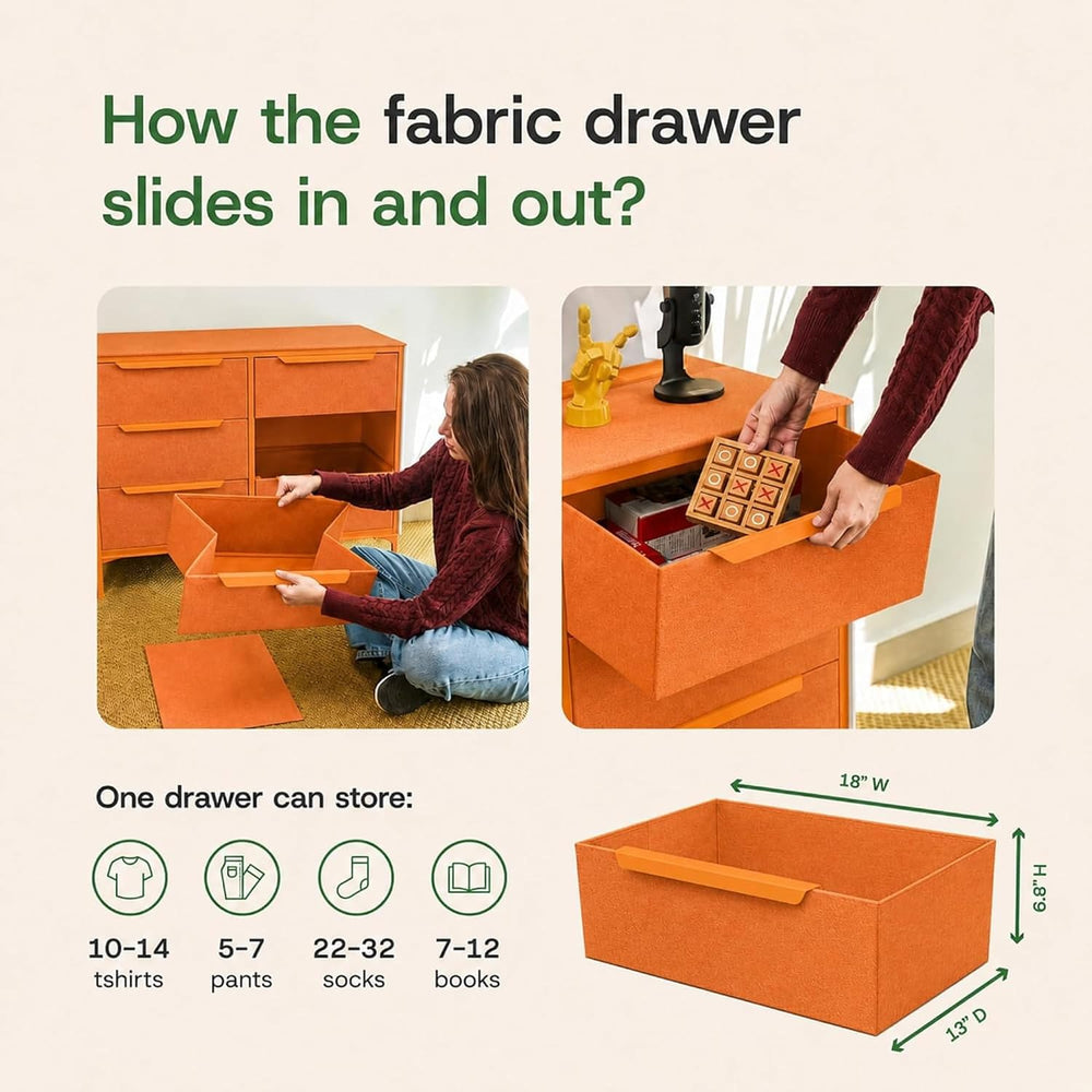 tinge Naima Premium Fabric Dresser - Strong Metal Frame, 5 Spacious Sag-Proof...