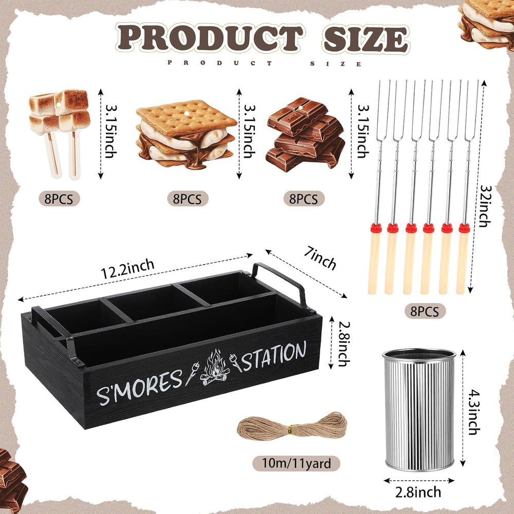 Reallnaive 35 Pcs Smores Station Box Farmhouse, Flame Pattern, Black