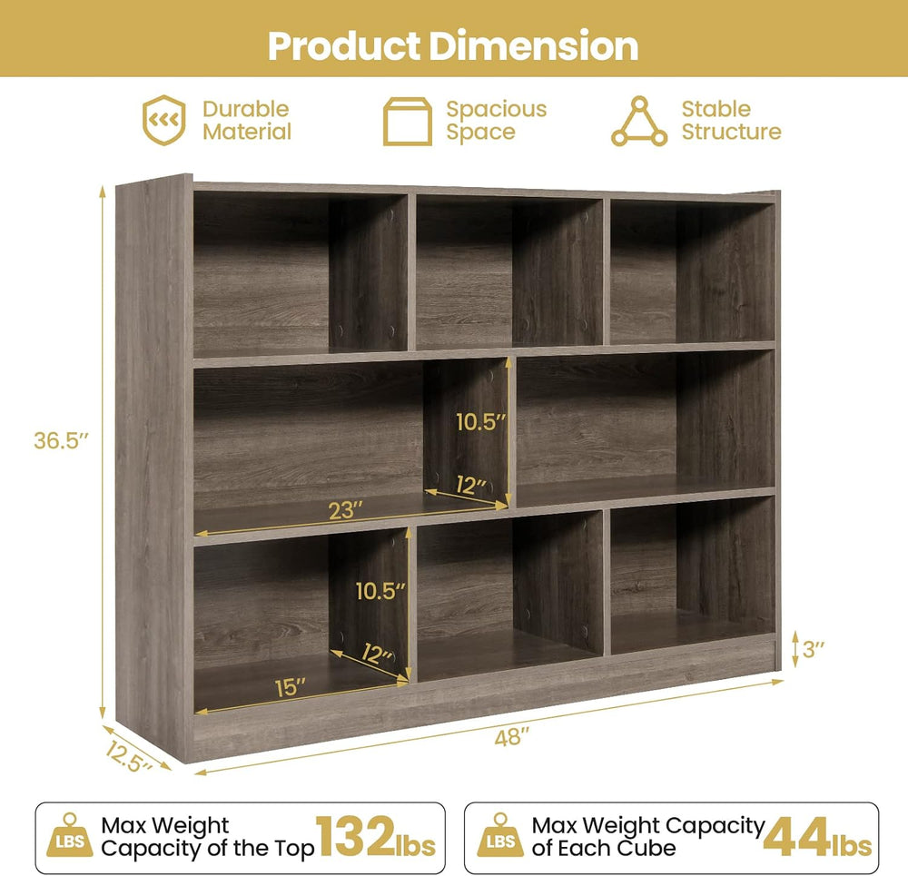 Tangkula 8-Cube Bookcase, Wood 3 Tier Open Storage Bookshelf, Modern Multipur...