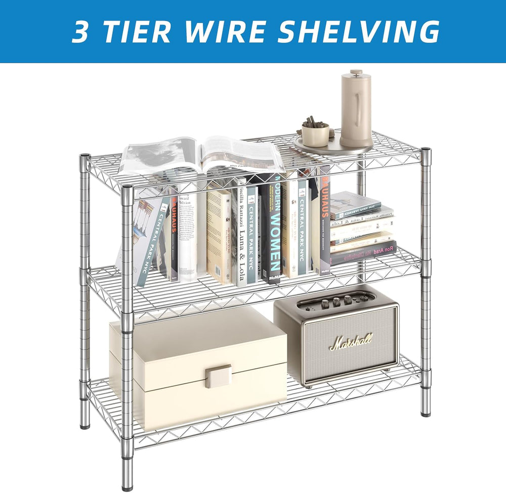 3-Shelf Adjustable Metal Wire Shelving,Chrome,36"L x 14"W x 30"H