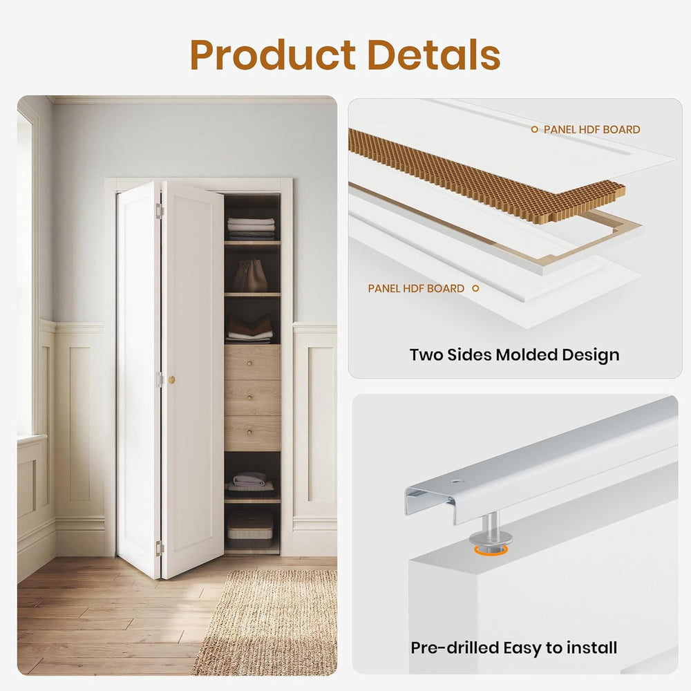 SMARTSTANDARD Bifold Closet Door for 32" x 80" Opening,1-Panel Bi-f...