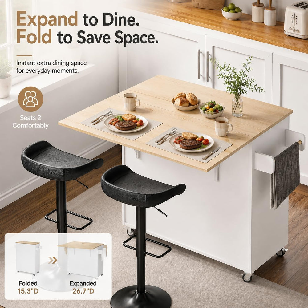 IRONCK Kitchen Island Table on Wheels with Drop Leaf, 47.25" Wide White