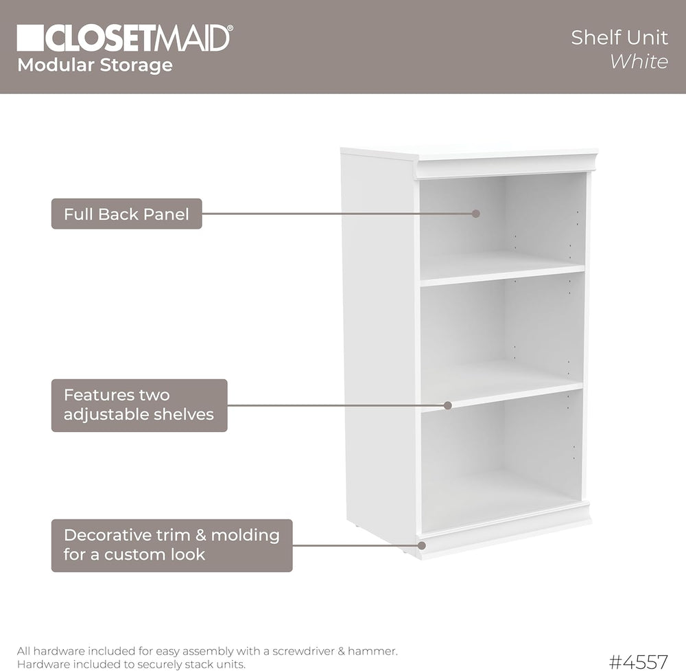 ClosetMaid Modular Storage Shelf Unit with 3 Shelves, White