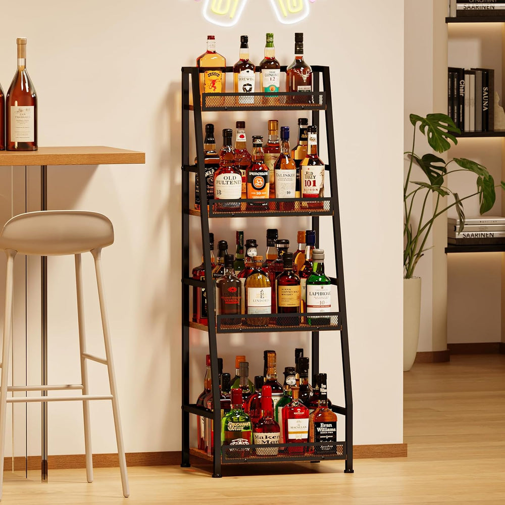 4-Tier 43.89’’ Trapezoid Liquor Cabinet with Fences for Home Bar