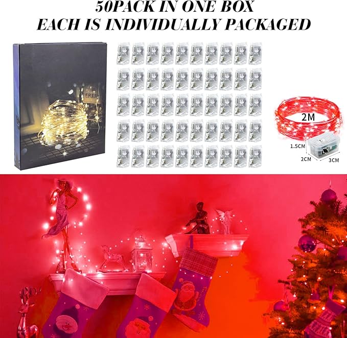 ZGWJ 50 Pack Fairy Lights Battery Operated, 7ft 20 Mini LED Fairy String Ligh...