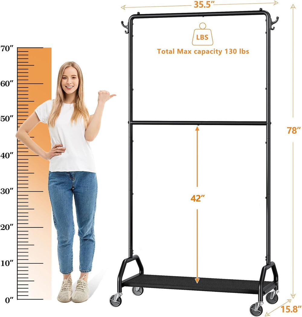 Clothes Rack Double Hanging Clothes Rack Clothing Rack Garment Rack 130LBS Ca...
