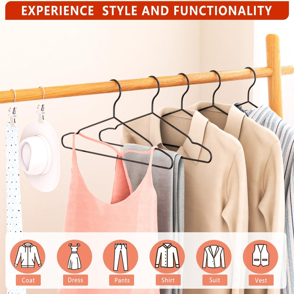 40Pack+5 Clips Luxurious Metal Hanger Set, Upgraded Thicker Black Hangers