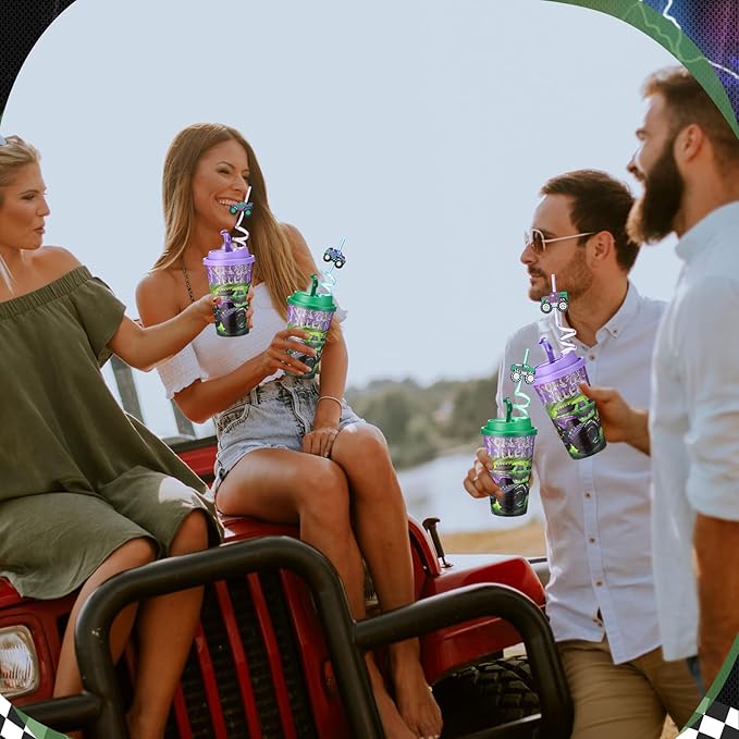 Yungyan 36 Sets Green Purple Monster Truck Party Favors Goodie Cups with Lids...