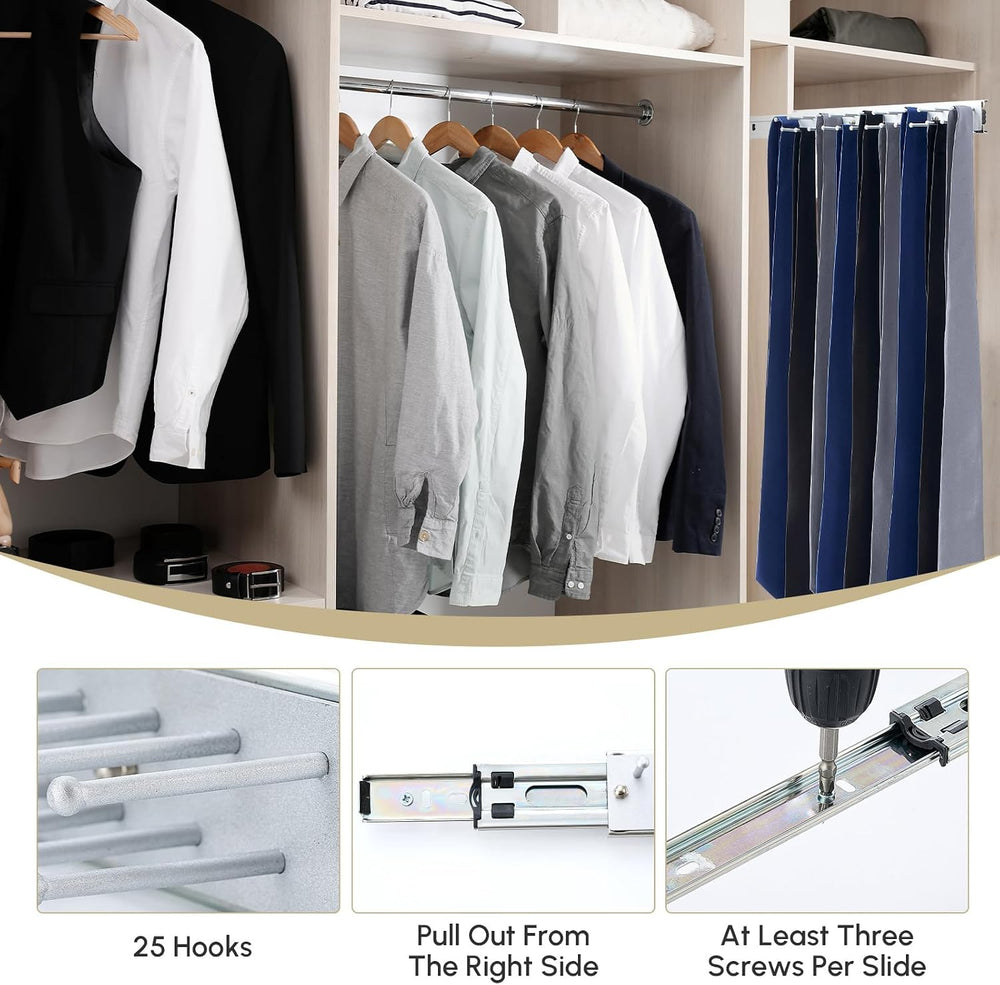 Blulu 1 Pcs 13.8'' Sliding Tie Rack Hangers for Closet, 25 Tie Each, ...