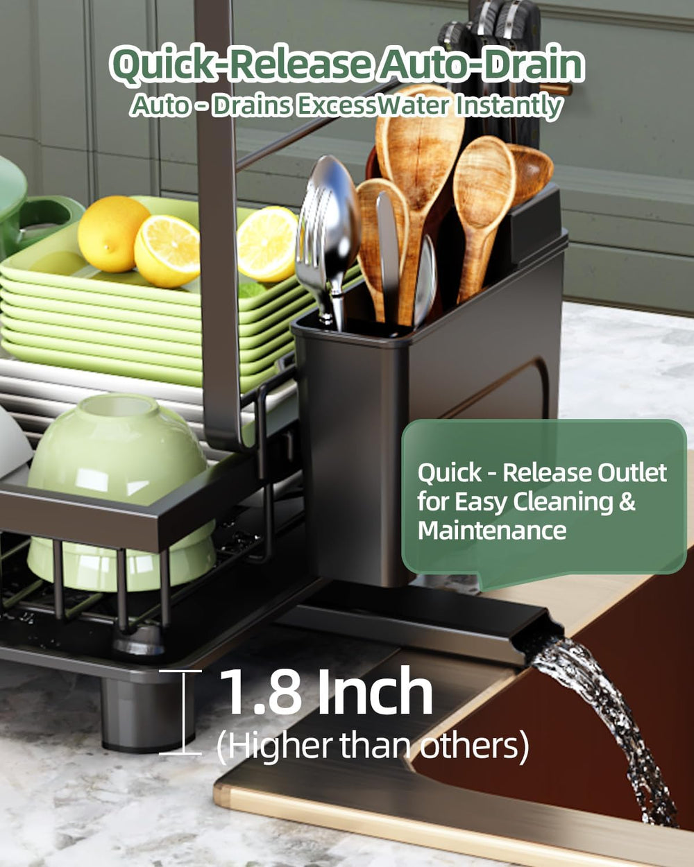 2-Tier Dish Drying Rack for Kitchen Counter, Space-Saving, Black