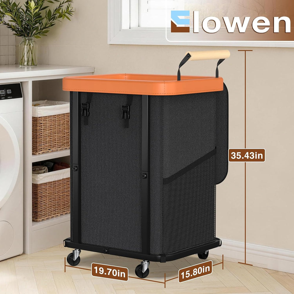 Laundry Hamper with Lid,Leather Patchwork Laundry Basket with Wheels 40Gal