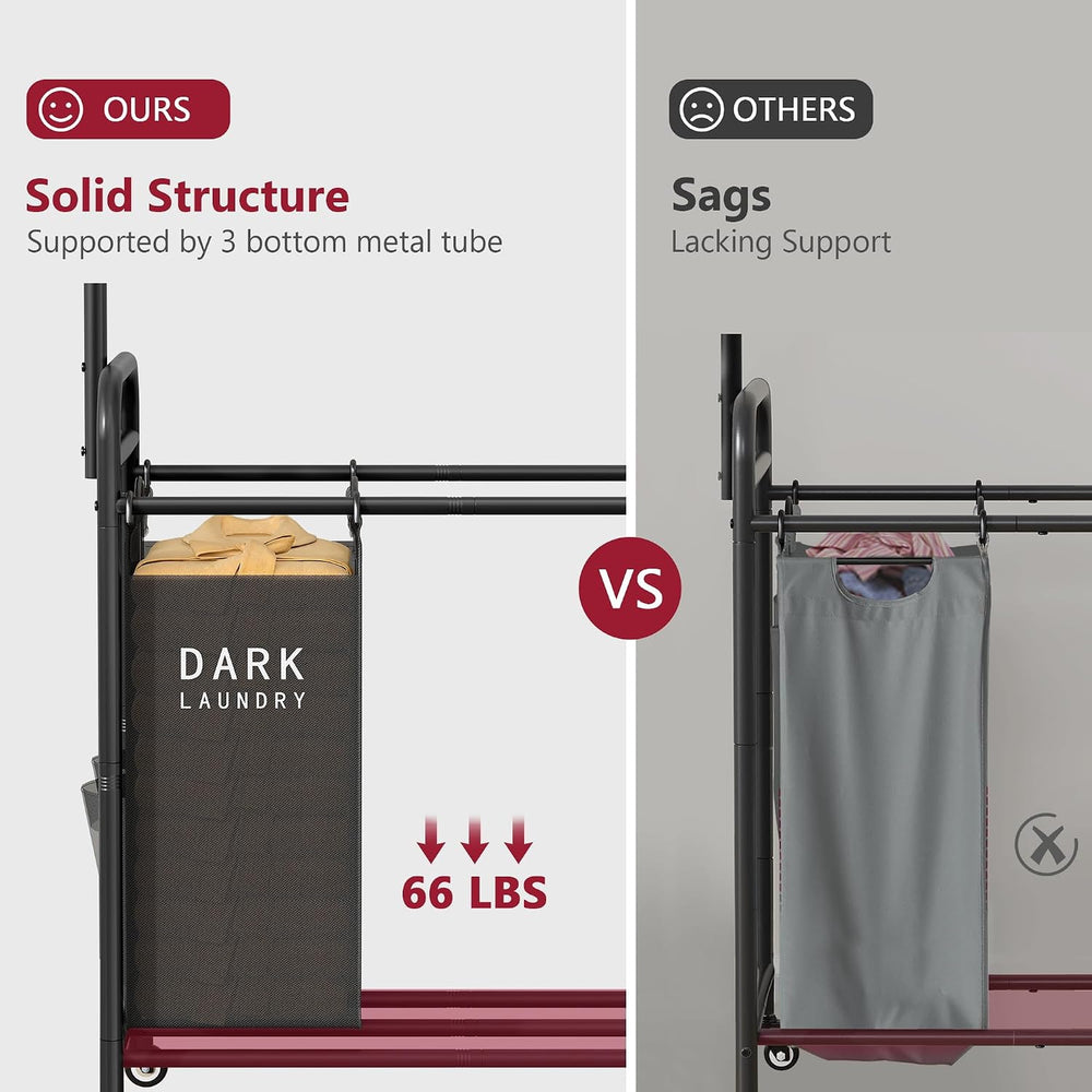 Tajsoon Laundry Sorter with Hanging Bar, 3 Section Laundry Hamper, Black