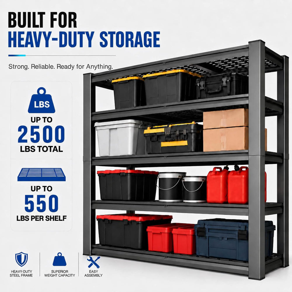 Tote Storage Rack, Garage Shelving Heavy-Duty Storage Bin Rack, 4-Tier Storag...
