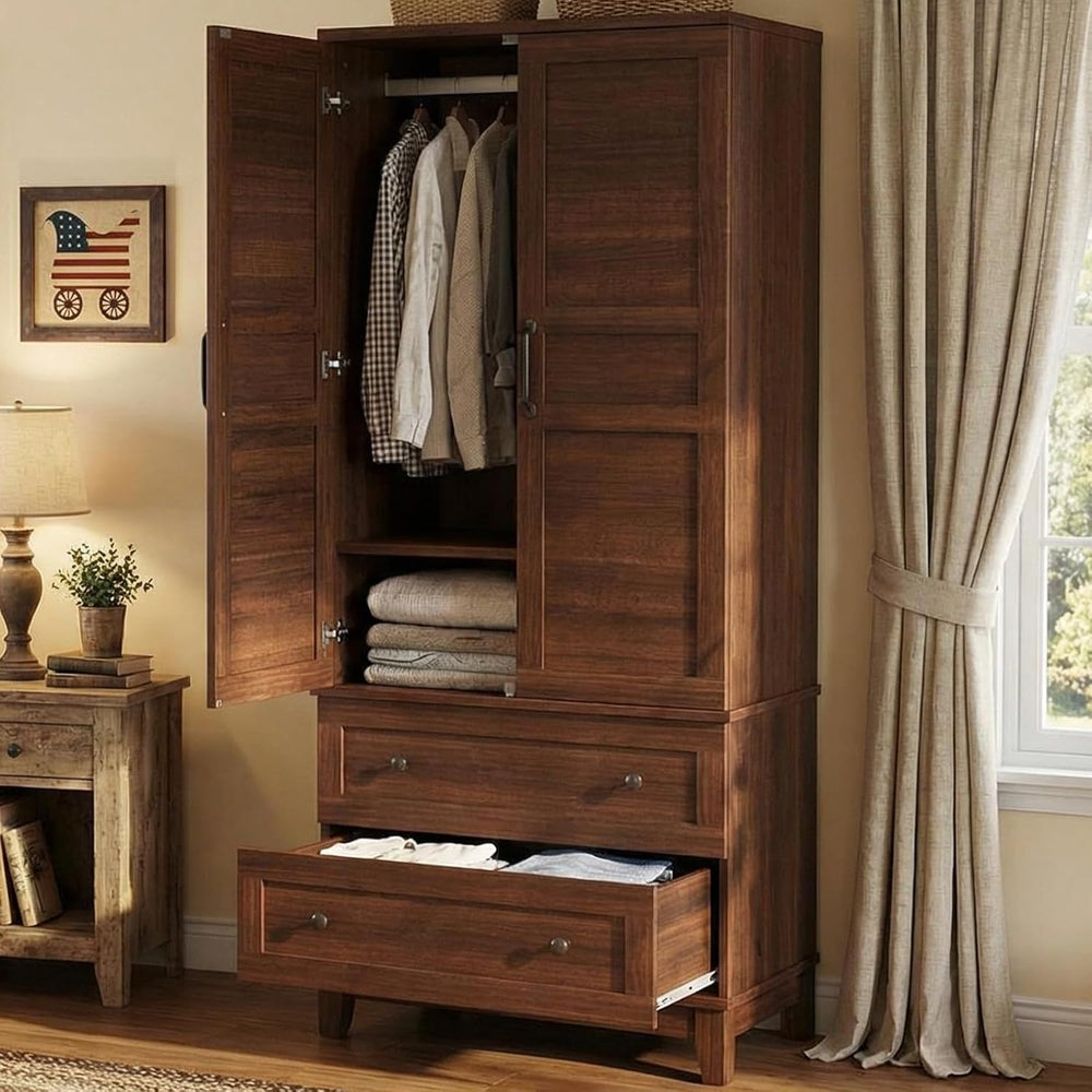 IDEALHOUSE 72" Armoire Wardrobe Closet with 2 Drawers, Heavy Duty Wooden...