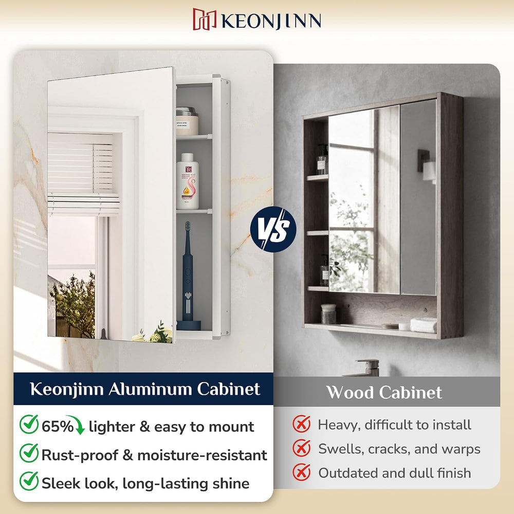 Keonjinn 48 x 26 Inch Bathroom Medicine Cabinets Mirror, Adjustable Shelves