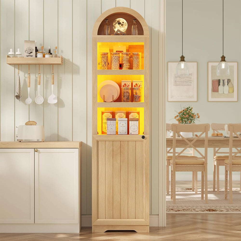 72" Tall Arched Narrow Bathroom Storage Cabinet with Lights, Slim Storag...