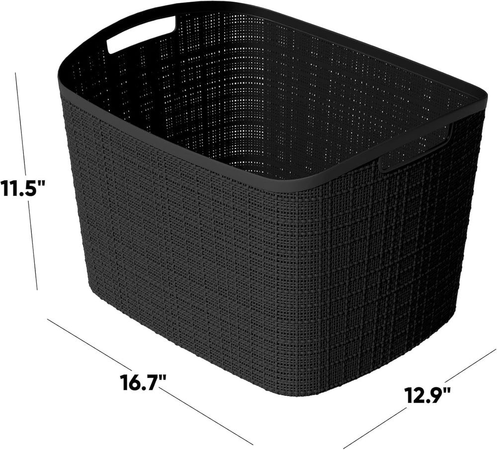Curver Set of 2 XL 30.5L Jute Decorative Plastic Organization and Storage Bas...