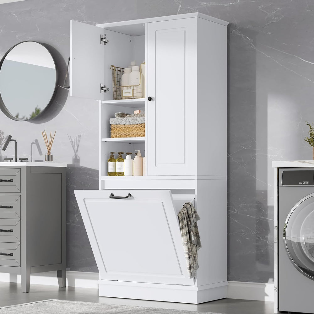 LUMISOL 68" Tall Tilt Out Laundry Hamper, Wood Laundry Cabinet with Hidd...