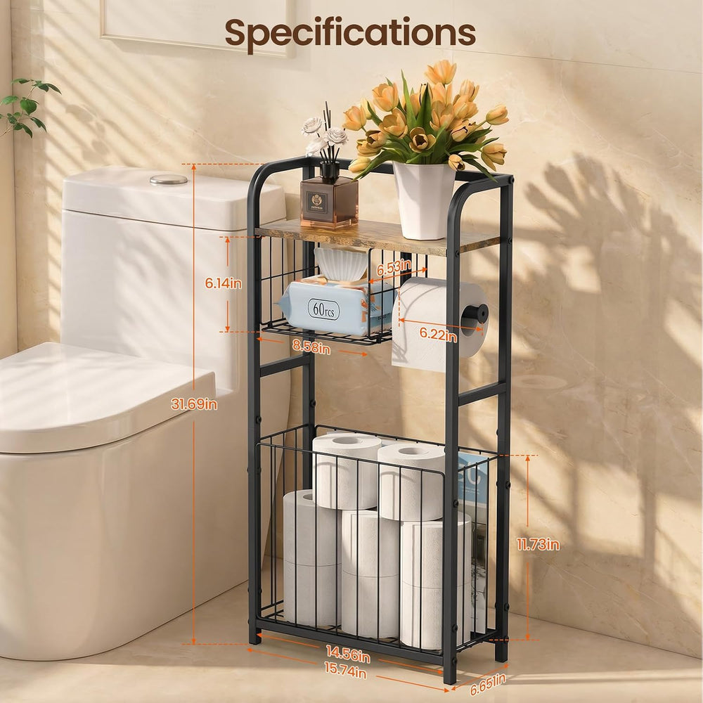 Freestanding Toilet Paper Holder Stand with Storage forSmall Bathroom Space