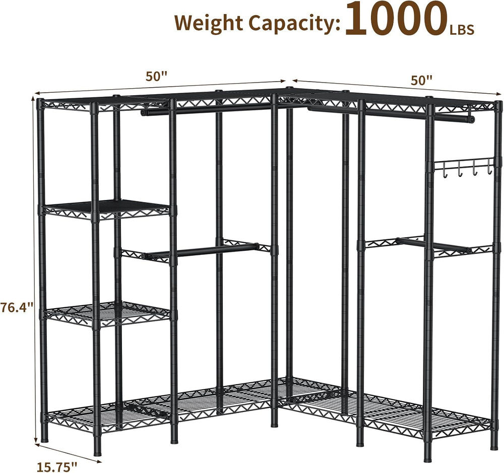 Heavy Duty Clothes Rack Metal Wardrobe with Adjustable Wire Shelves