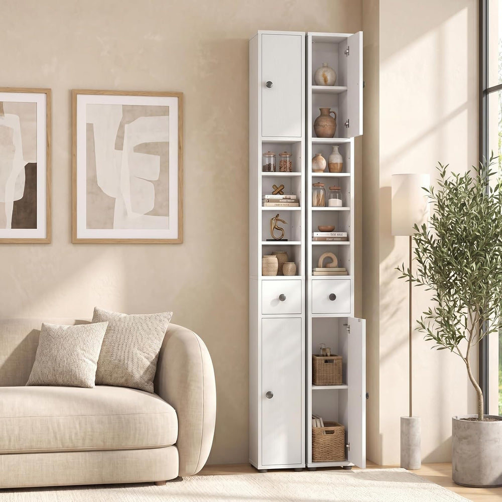 COSTWAY 71" Tall Slim Bathroom Storage Cabinet, 1 Drawer, 2 Doors, White