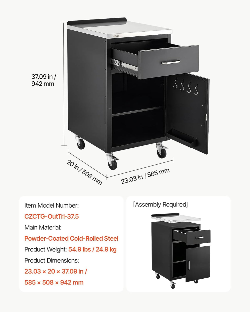 VEVOR Outdoor Kitchen Drawers,23"W x 37"H x 20"D, Cabinet/Tras...