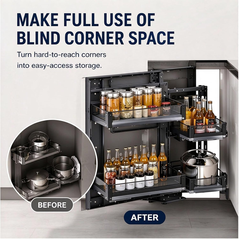 Blind Corner Cabinet Organizer, 270° Pull-Out Kitchen Storage System
