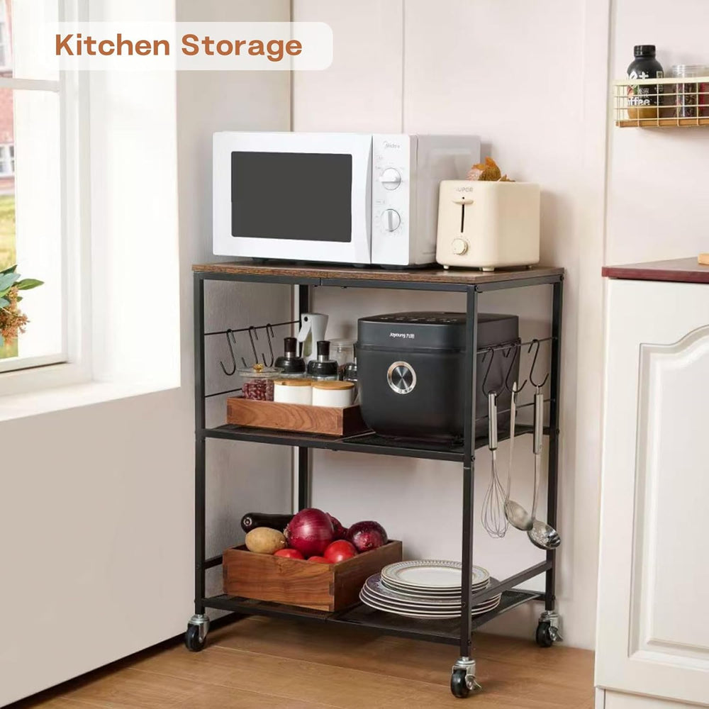 3 Tier Rolling Microwave Cart with Storage, Kitchen Organizer on Wheels