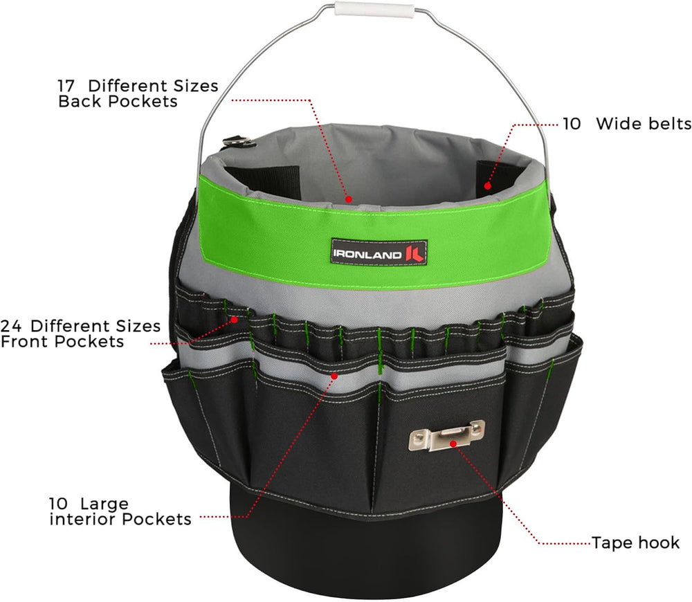 IRONLAND Bucket Tool Organizer Fit 3.5-5 Gallon Bucket, 51 Pockets, Bucket To...