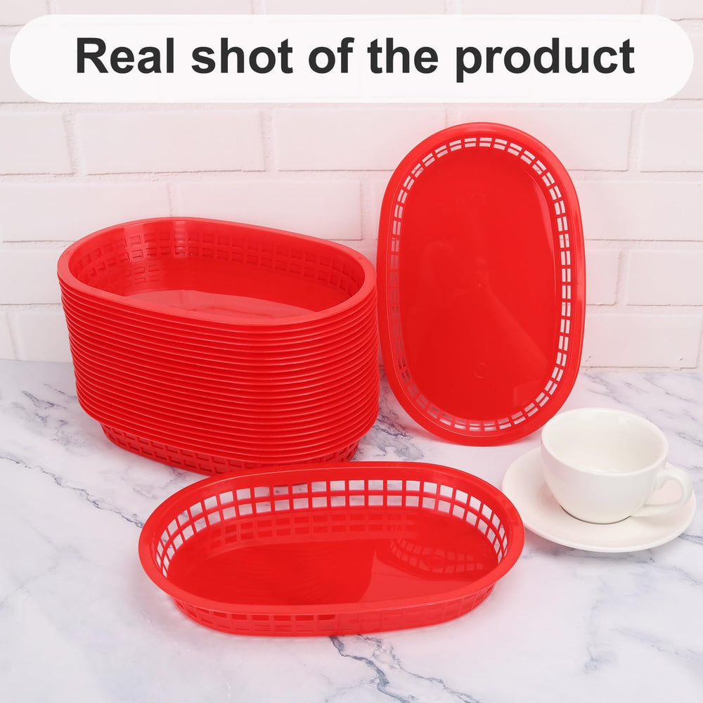60 Pack Fast Food Baskets, 10.6 x6. 7 Inch Versatile Red Plastic Food Baskets...