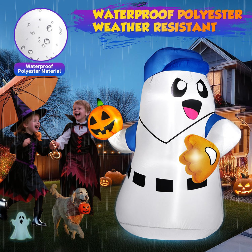 5FT Halloween Inflatables Ghost Pitcher with Pumpkin Baseball, Halloween Deco...