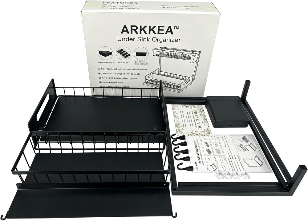 2-Tier Under Sink Organizer, Pull-Out Sliding Drawer, Heavy Duty Metal Storag...