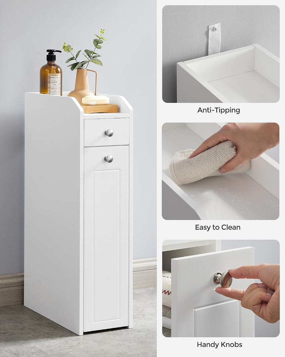 VASAGLE Small Bathroom Storage Cabinet, with Slide Out Drawers,Cloud White