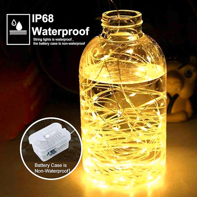 pozzolanas 50 Pack Warm White Battery Operated String Lights - 7ft Waterproof...