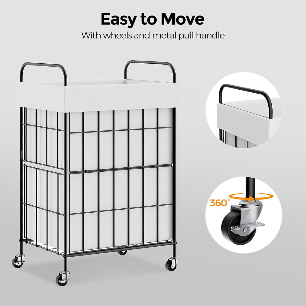 90L Laundry Hamper with Wheels, Laundry Basket with Handle and Liner Bag