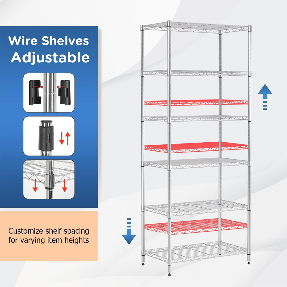 FDW | 6-Tier Wire Shelf | 23" x 13" x 59" | Chrome