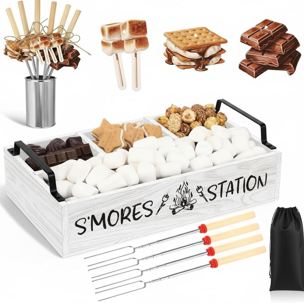 Reallnaive 35 Pcs Smores Station Box Farmhouse, Flame Pattern, White