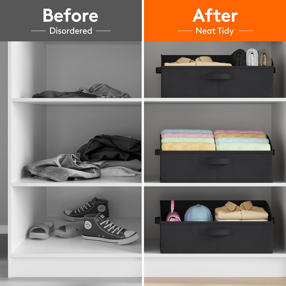 Lifewit Trapezoid Closet Storage Bin for Shelf, 6 Packs 23L, Black