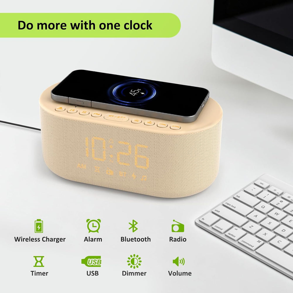 DreamSky Alarm Clock Radio with Wireless Charging and Bluetooth Speaker