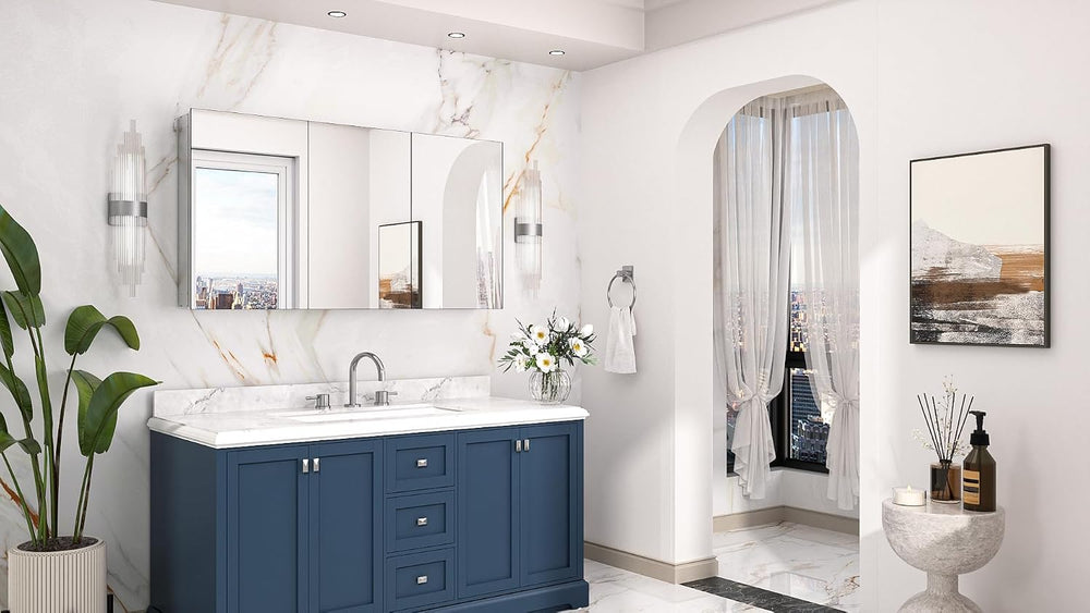 Keonjinn 48 x 26 Inch Bathroom Medicine Cabinets Mirror, Adjustable Shelves
