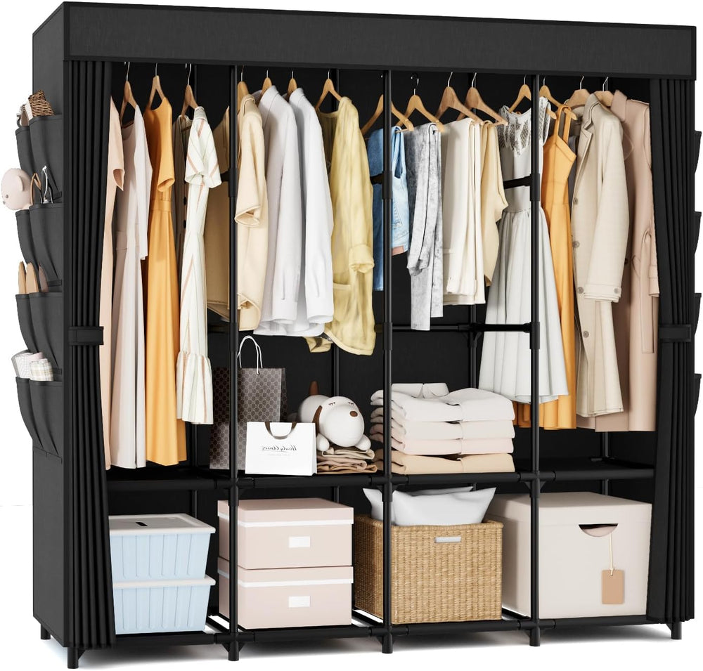 Portable Closet for Hanging Clothes, 67 Inch Wide Portable Wardrobe Closet wi...