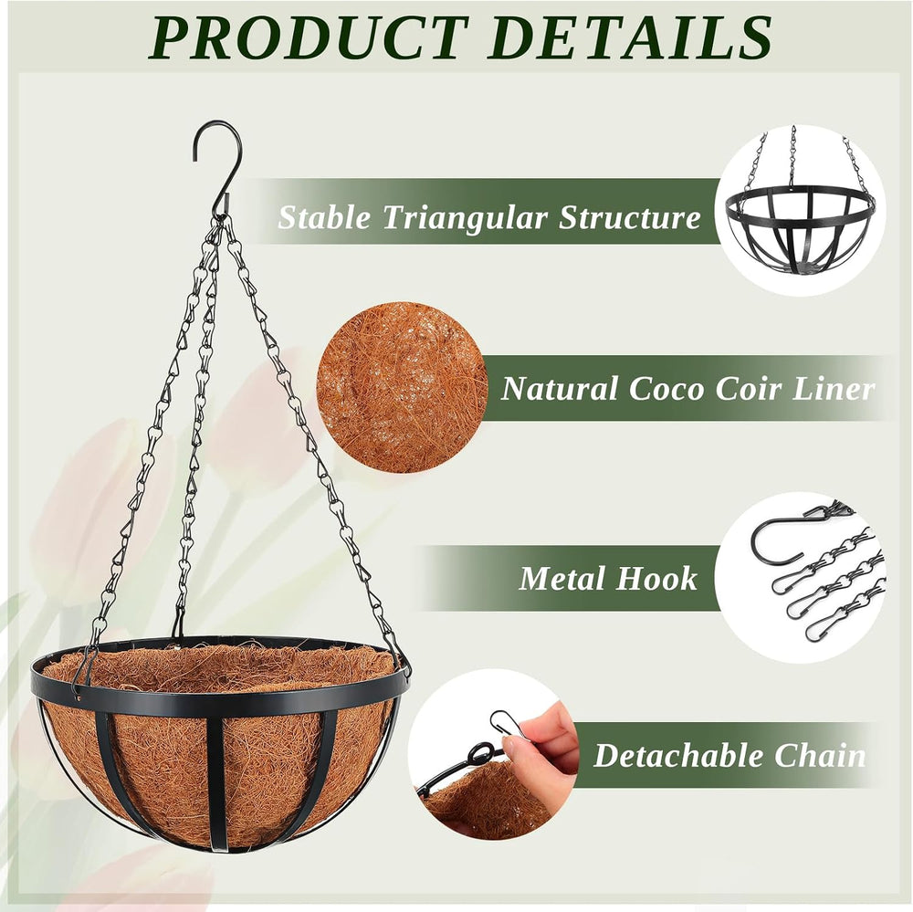 Didaey 8 Pcs Metal Hanging Basket 10'' Coir Liner Hanging Flower Pot